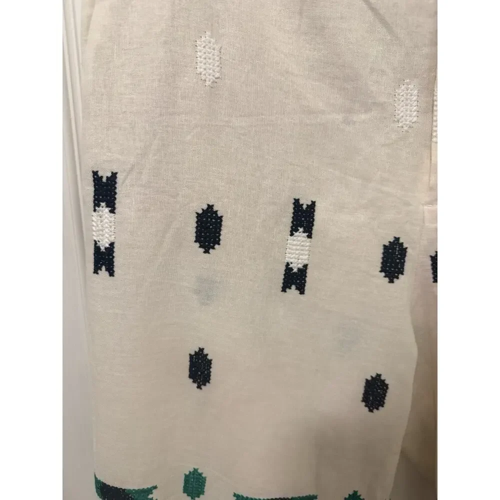 Zara women's geometric embroidered linen blend pants Size XXL fits like women XL